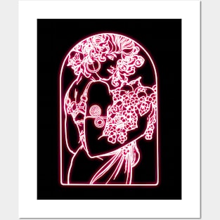 Alphonse Mucha rose Neon Posters and Art